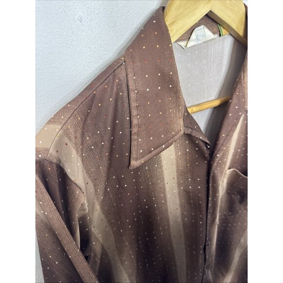 Vintage Charisma Townline 70s Disco Men M 15.5 Brown Groovy Button Shirt - Picture 3 of 6